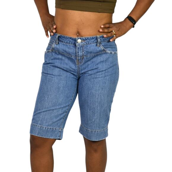 Vintage London Jean Short Blue Denim Longline Low Rise Y2K Cotton Bermuda Jort 4 - Picture 11 of 15